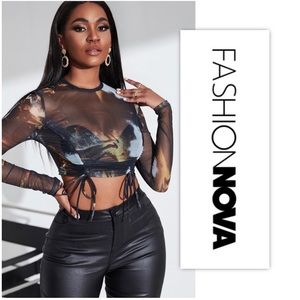 Fashion Nova Sheer Renaissance Drawstring Crop Top